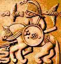 Vendel helmet plate decoration featuring Oden.