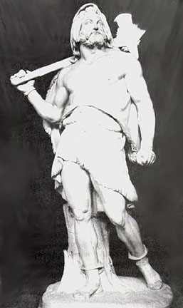 A Classical style statue of human-kind's protector, Thor. Note: His hammer appears to be a stone age ax.