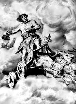 The Thunderer rides the stormy skies.